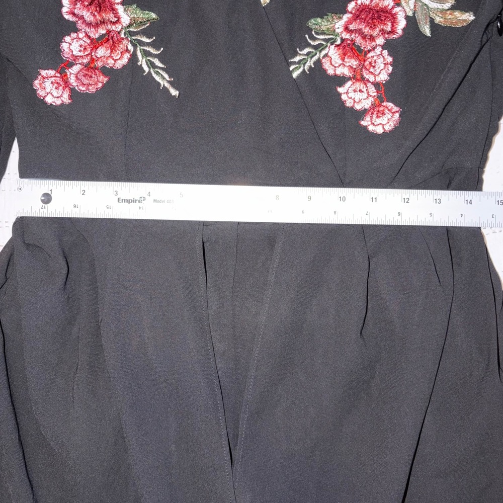 Entro Black Floral Embroidered Maxi Romper Dress Long Sleeve Rose Boho‎ Large - Picture 3 of 6